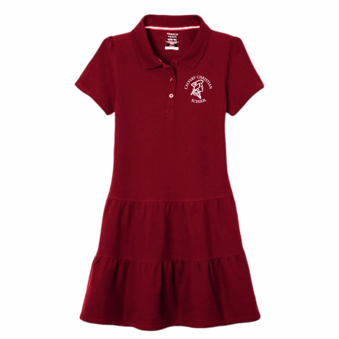 Calvary - Girl's Short Sleeve Ruffle Piqué Polo Dress - K3 - 4th