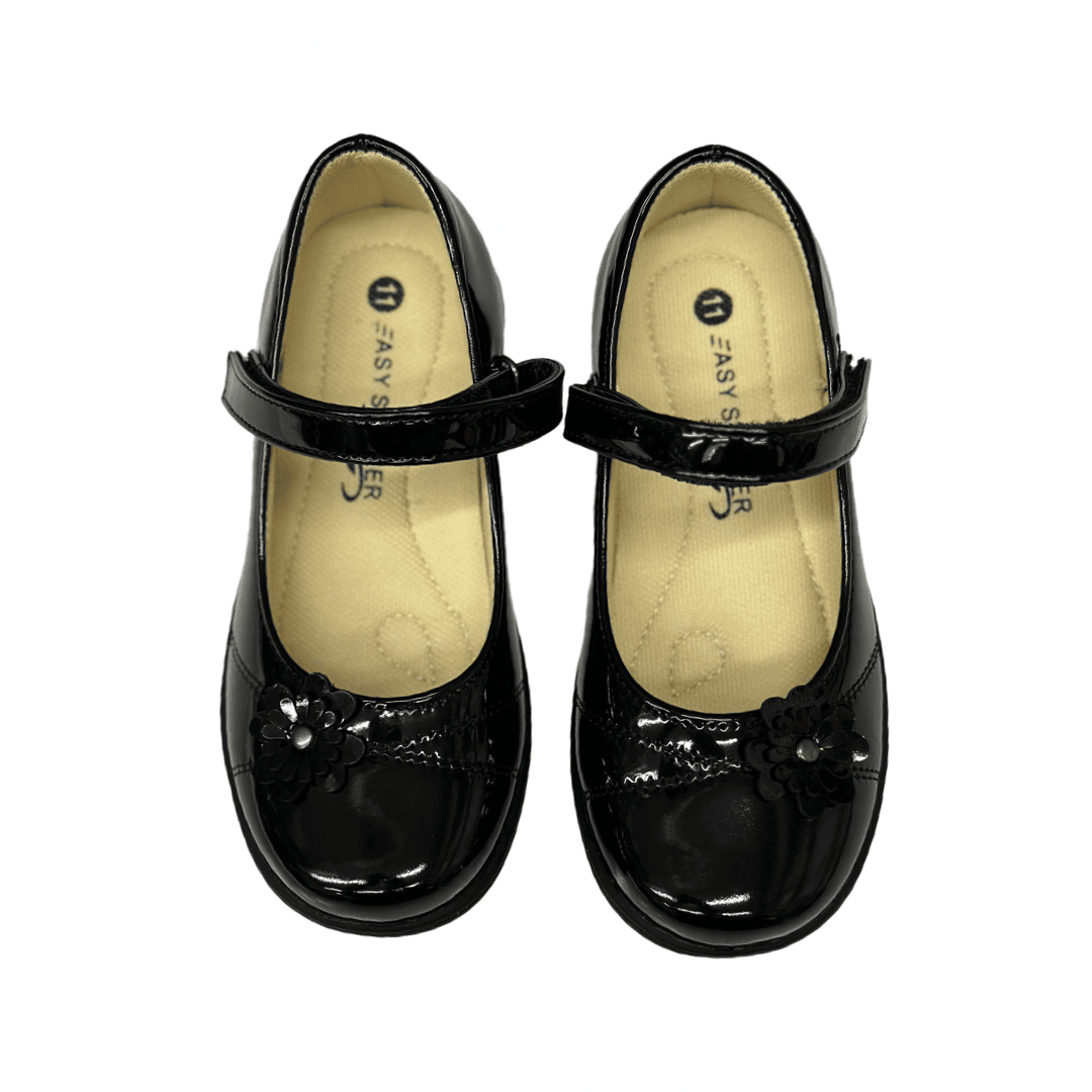 Girls Black Patent Flower Shoes