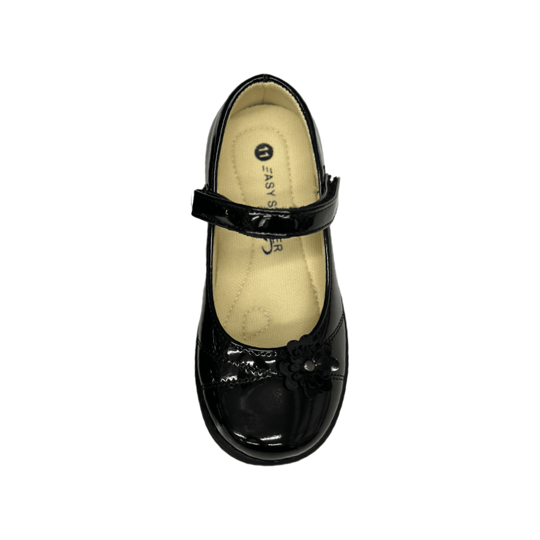 Girls Black Patent Flower Shoes