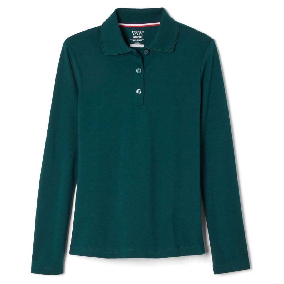 French Toast Girl's Long Sleeve Interlock Polo with Picot Collar