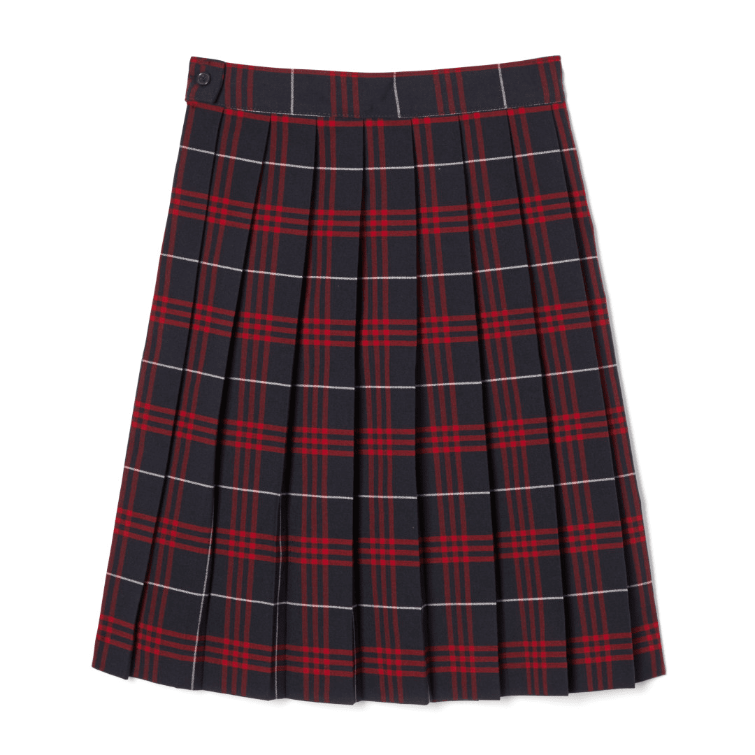 Plaid Pleated Skirt Below The Knee - Navy/Red