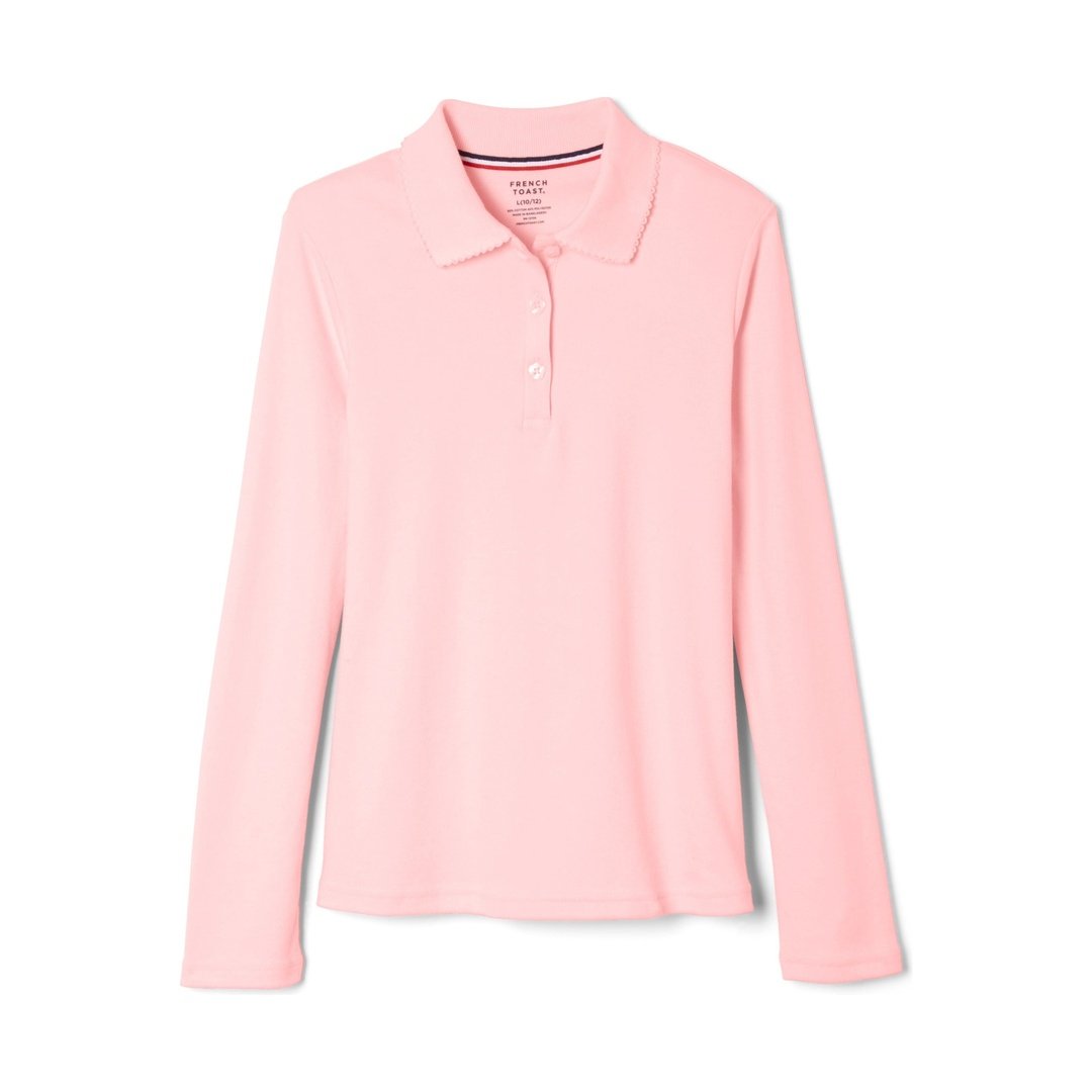 French Toast Girl's Long Sleeve Interlock Polo with Picot Collar