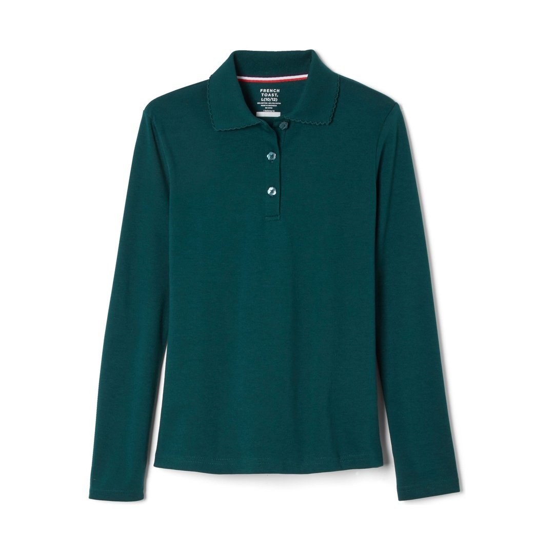 French Toast Girl's Long Sleeve Interlock Polo with Picot Collar