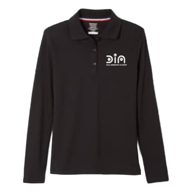 Dual Immersion Academy - Girl's Long Sleeve Picot Collar Polo - 6-8
