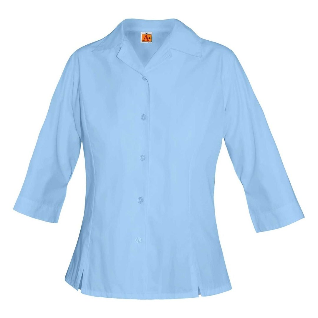 Three-Quarter Sleeve Princess Poplin Blouse - Women