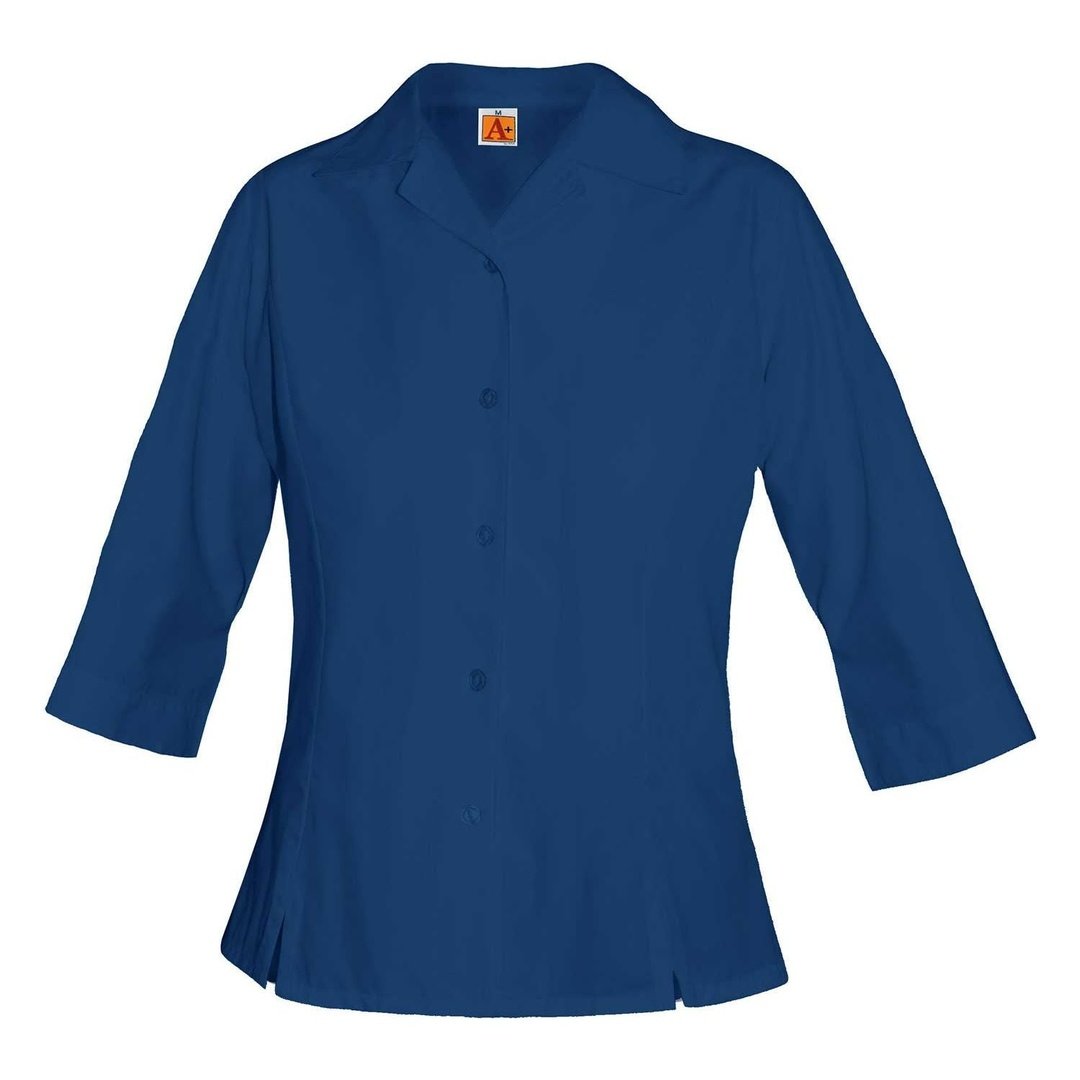 Three-Quarter Sleeve Princess Poplin Blouse - Women