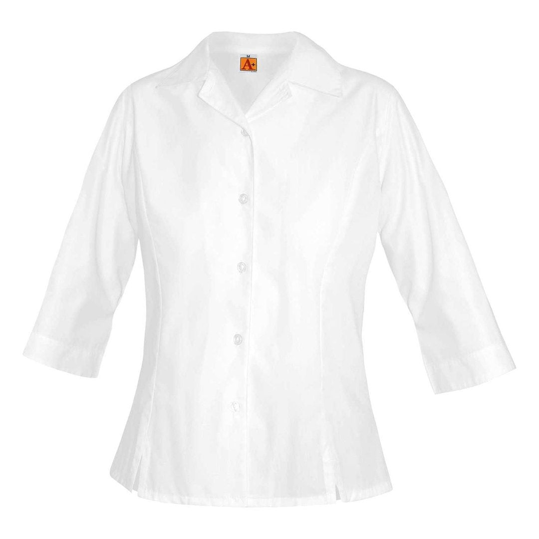 Three-Quarter Sleeve Princess Poplin Blouse - Women