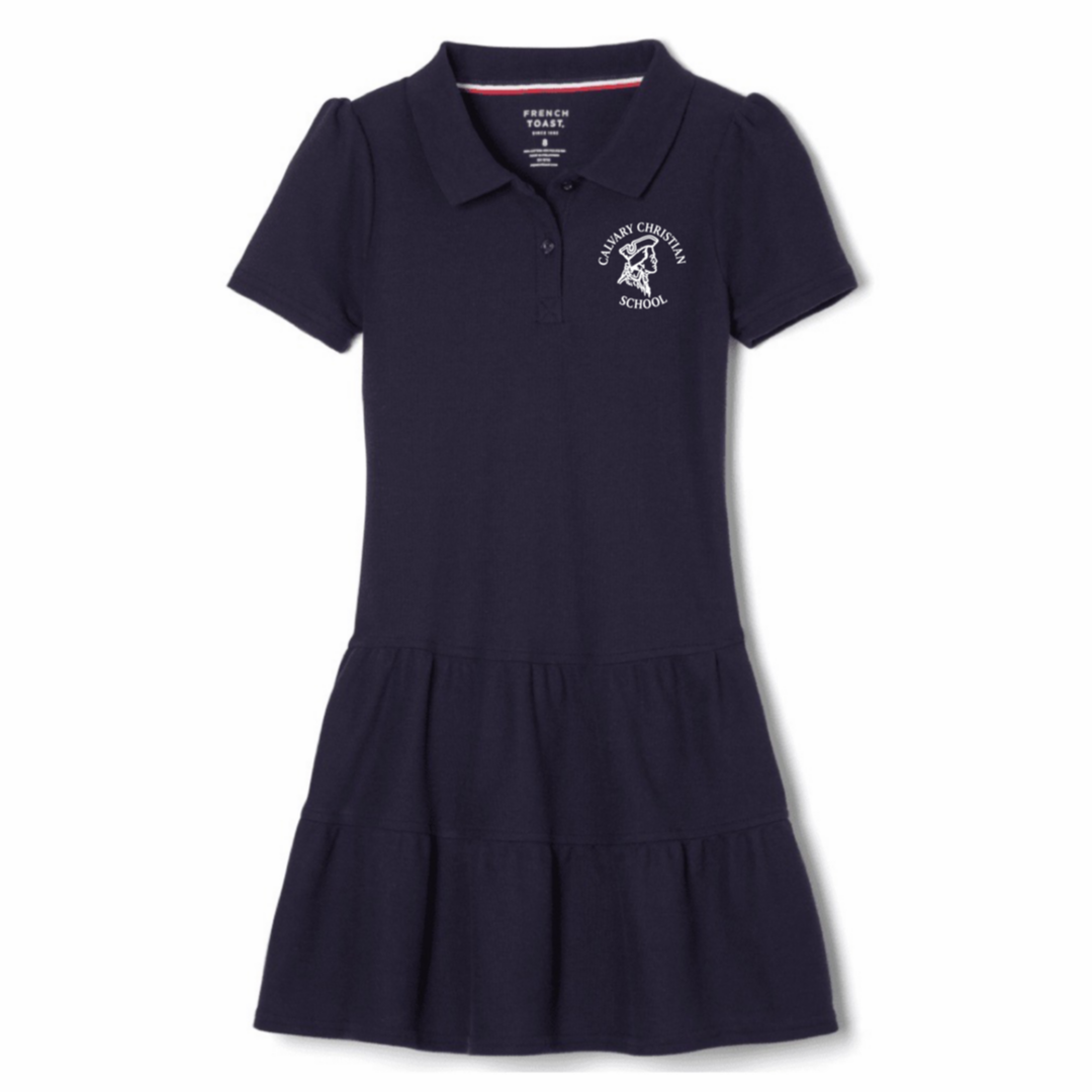 Calvary - Girl's Short Sleeve Ruffle Piqué Polo Dress - K3 - 4th