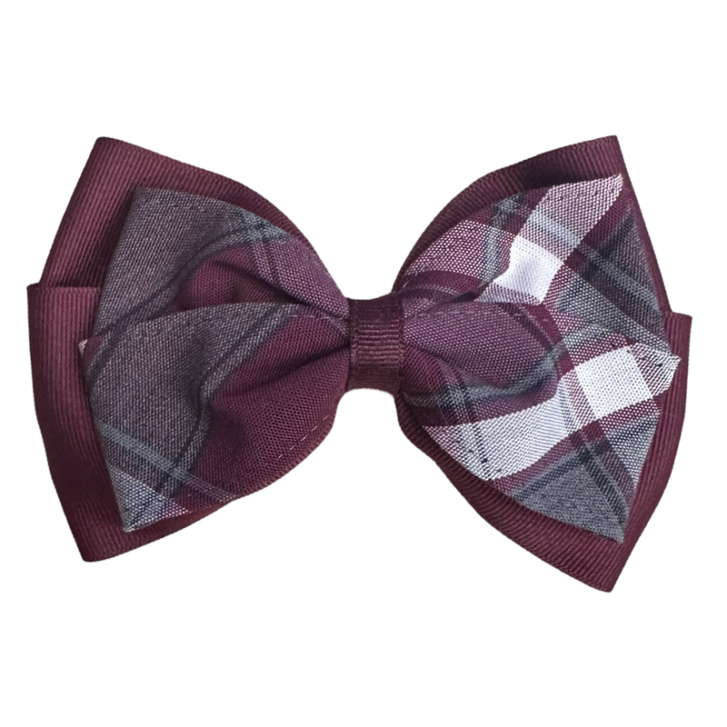 St. Helena Catholic School - Girl's 2 Layer Ribbon & Plaid Bow - P54