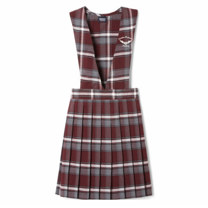 ICMA - Girl's Burgundy Plaid V-Neck Pleated Jumper