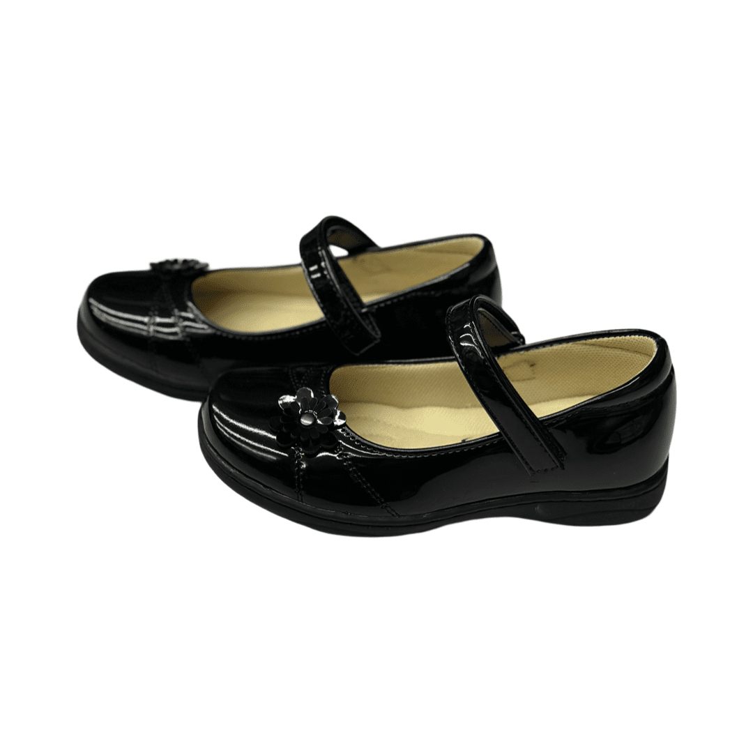 Girls Black Patent Flower Shoes
