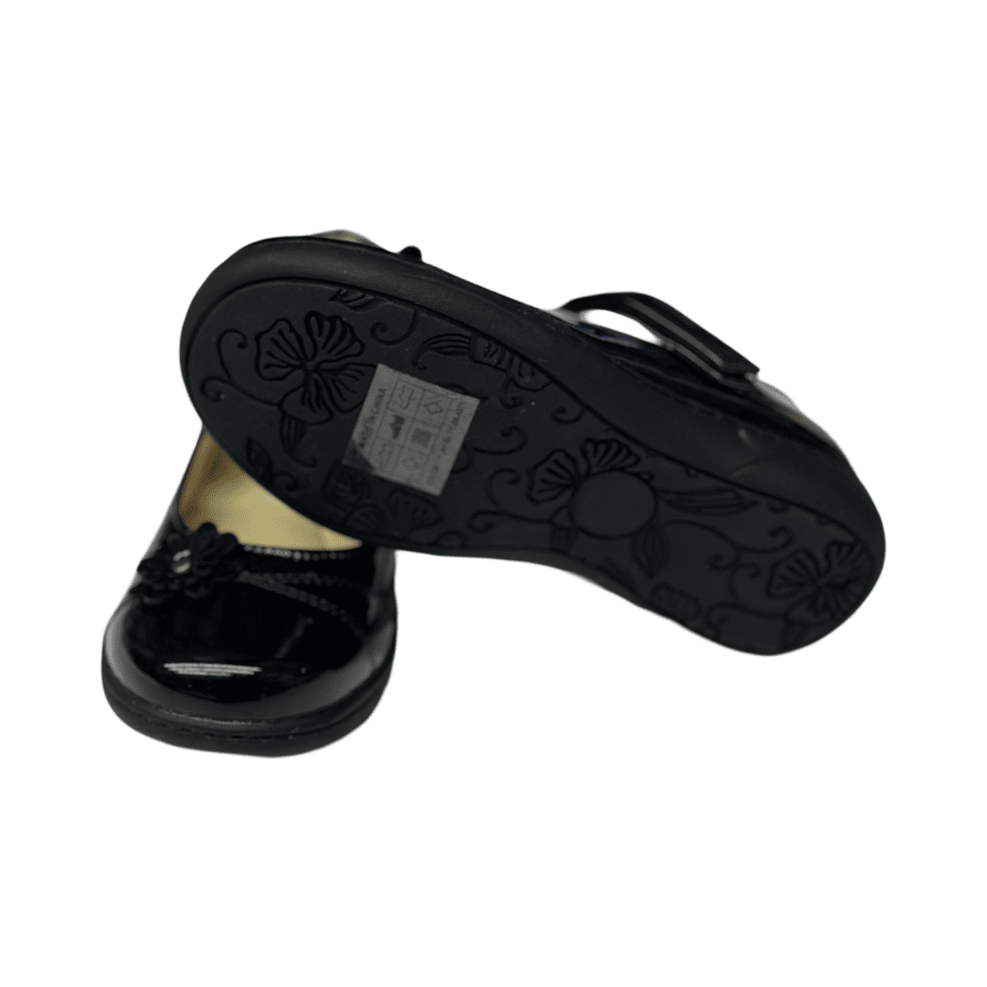 Girls Black Patent Flower Shoes