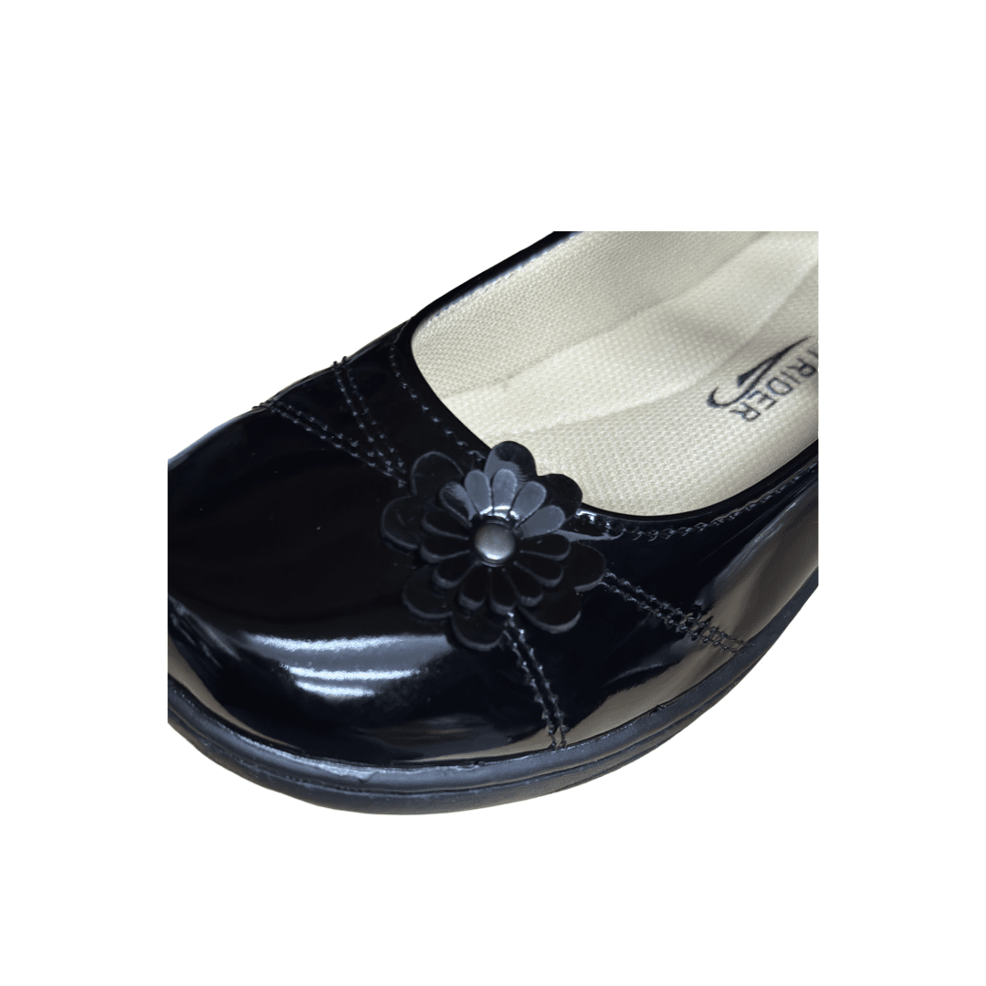 Girls Black Patent Flower Shoes