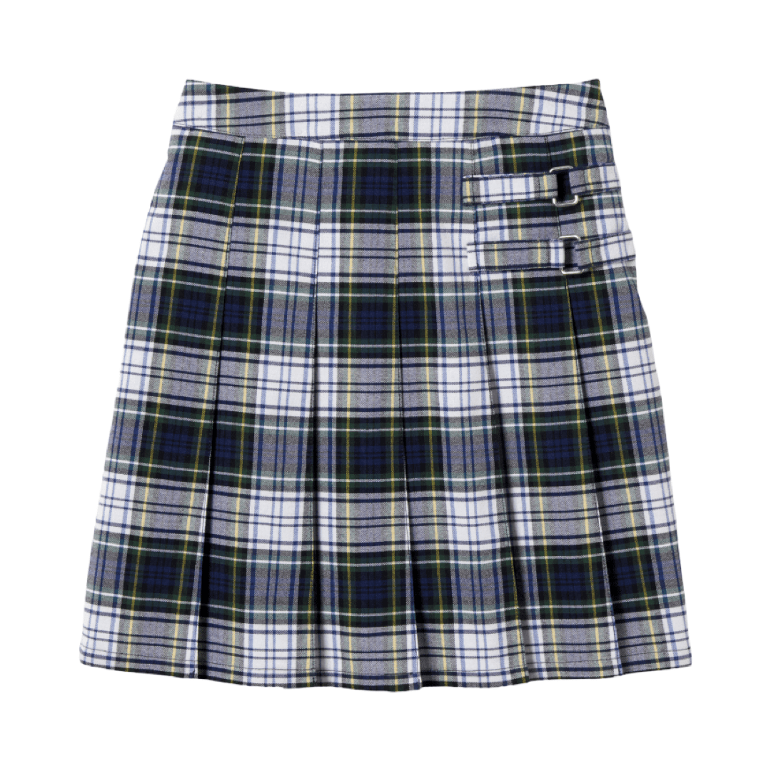 French Toast - Girl&#39;s Plus Size Plaid Pleated 2-Tab Scooter  - Navy / White