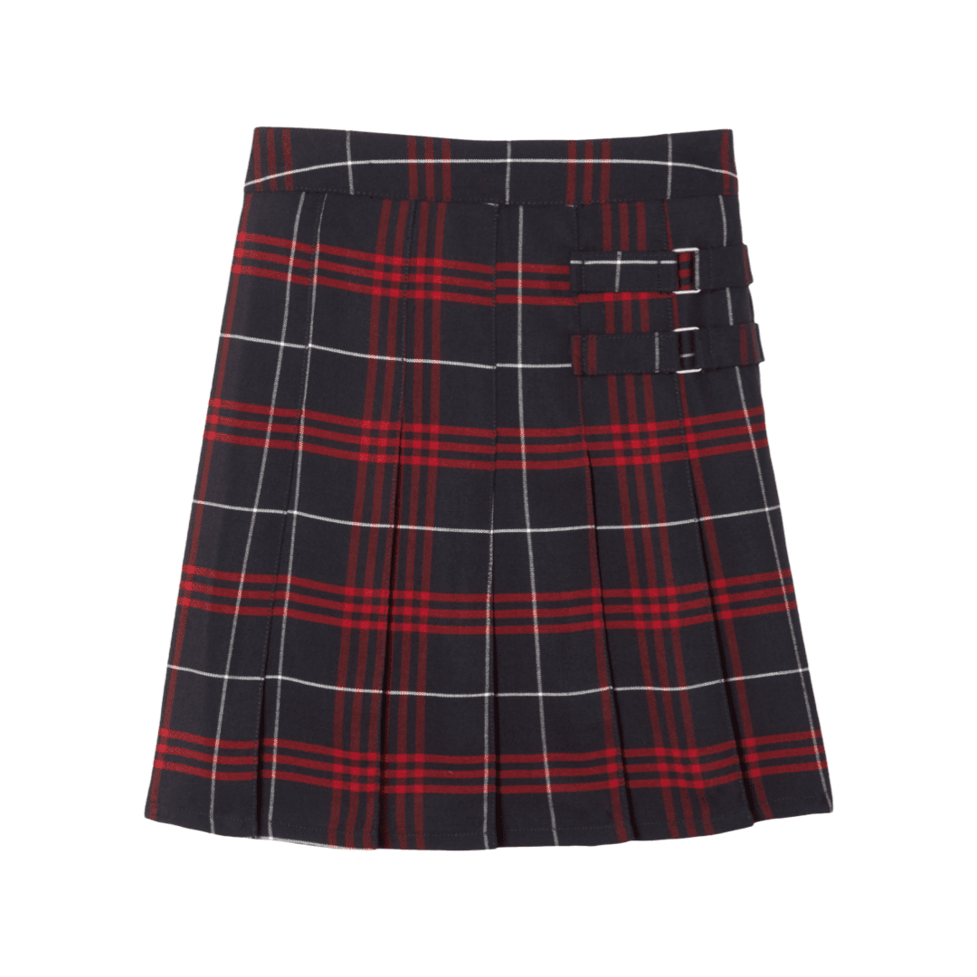 French Toast - Girl&#39;s Plus Size Plaid Pleated 2-Tab Scooter  - Navy / Red