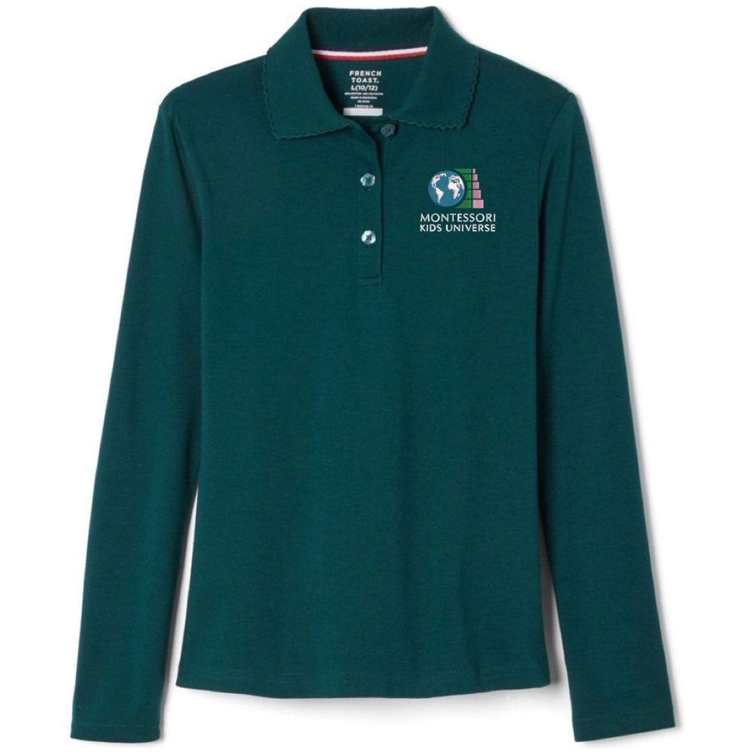 Montessori Kids  - Girl's Long Sleeve Picot Collar Polo