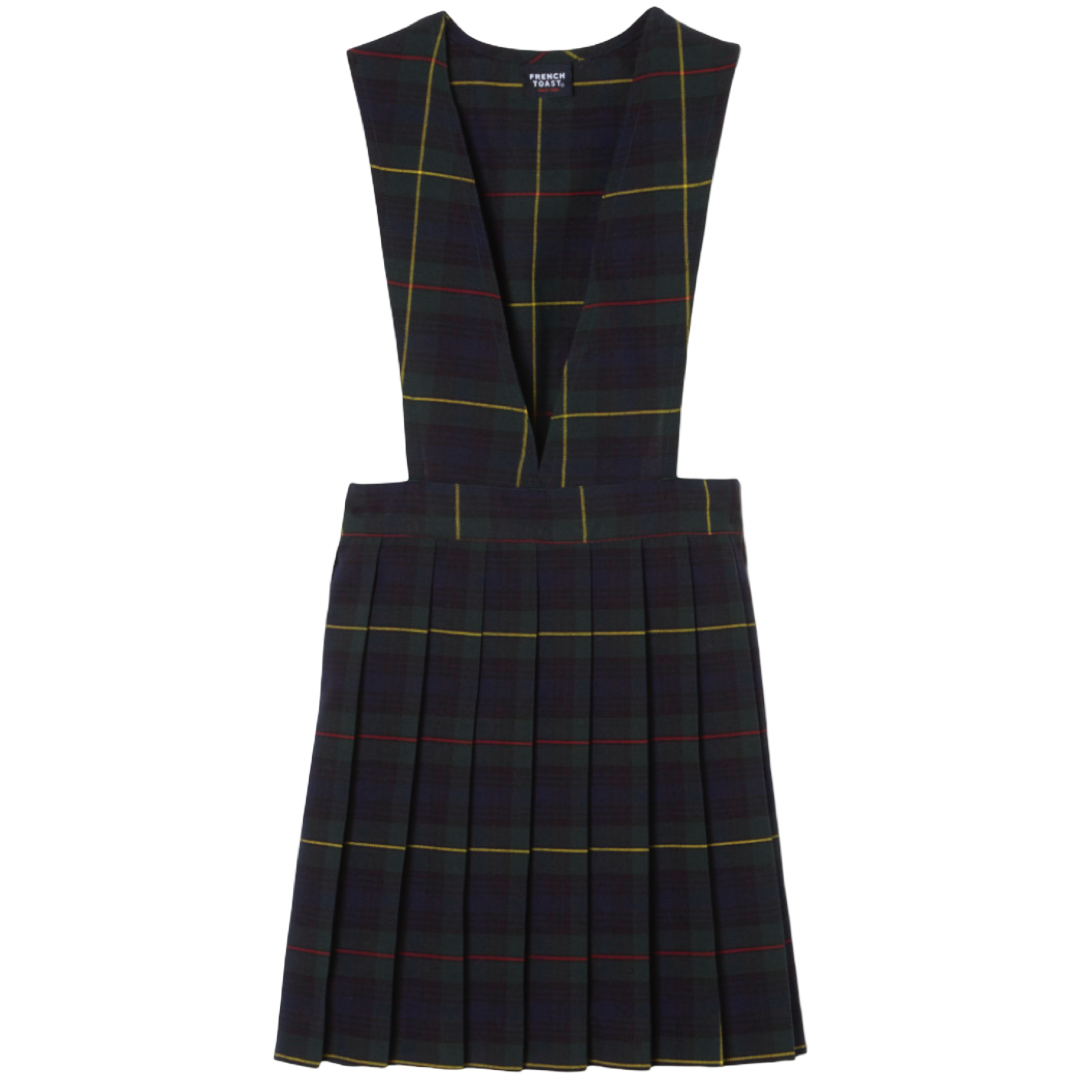 Plaid V-Neck Pleated Jumper  - Green Plaid