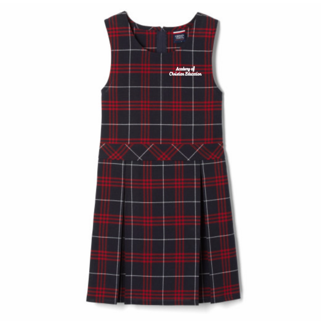 Academy of Christian Education - Girl's Navy/Red Plaid Box Pleat Jumper
