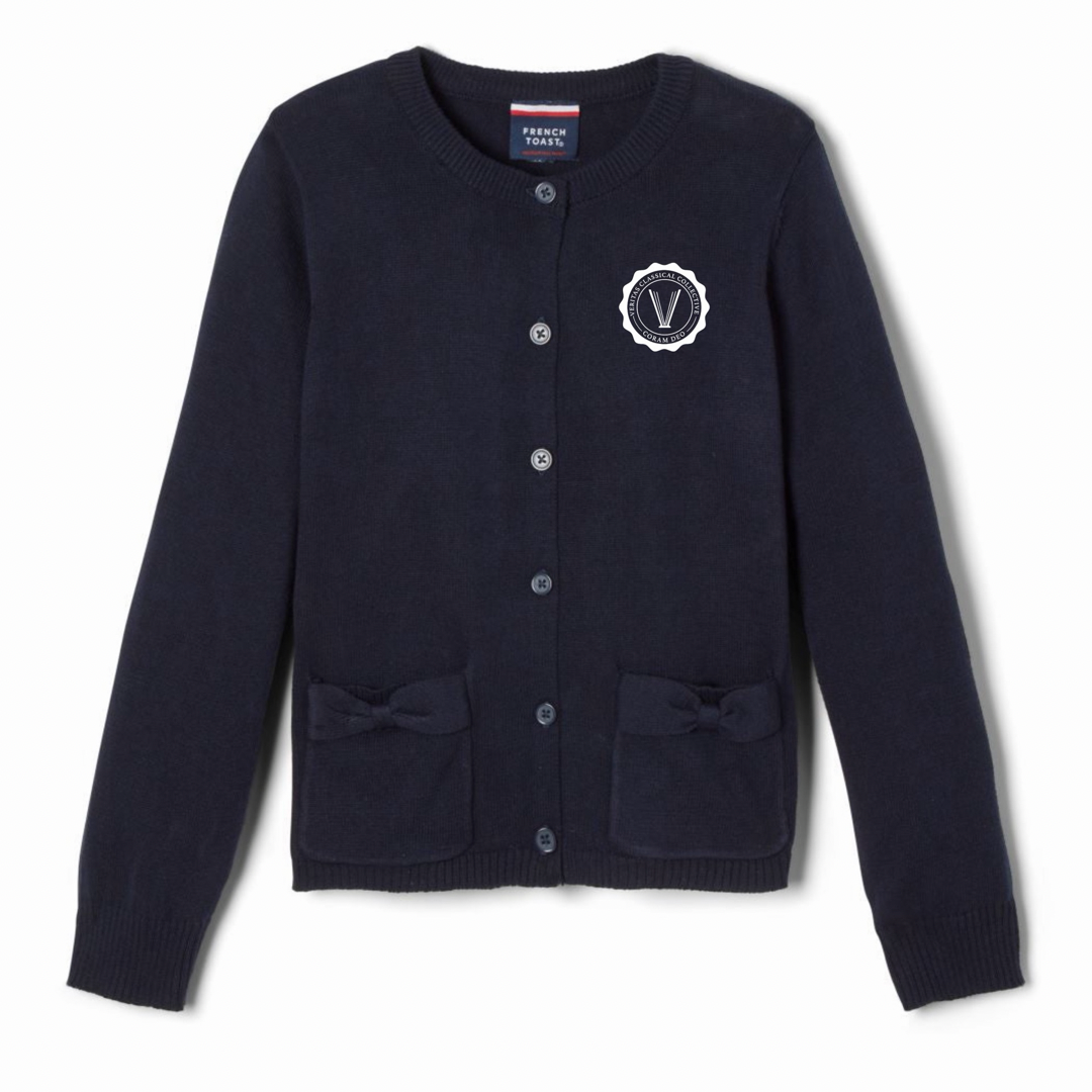 Veritas Classical - AR - Girl's Crewneck Cardigan with Bow Pockets