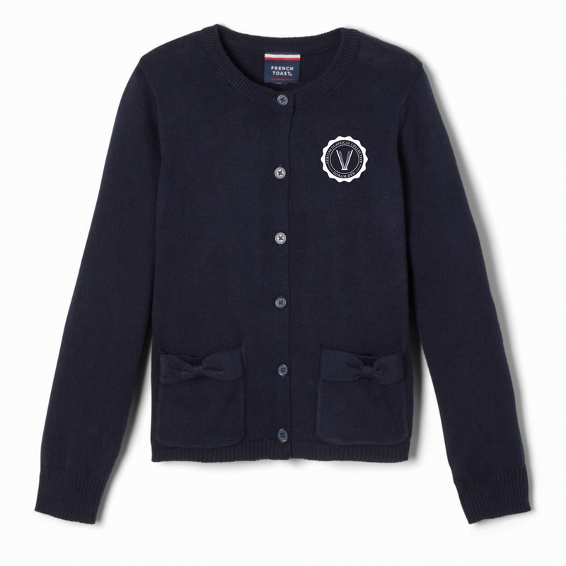 Veritas Classical - AR - Girl's Crewneck Cardigan with Bow Pockets