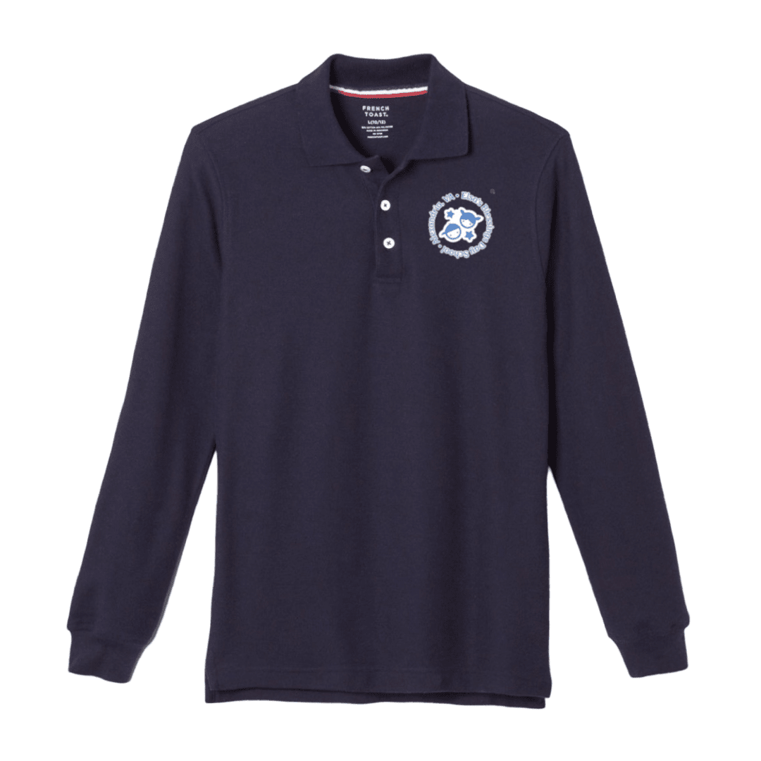 Elsa&#39;s Blessing Day School - Long Sleeve Pique Navy Polo