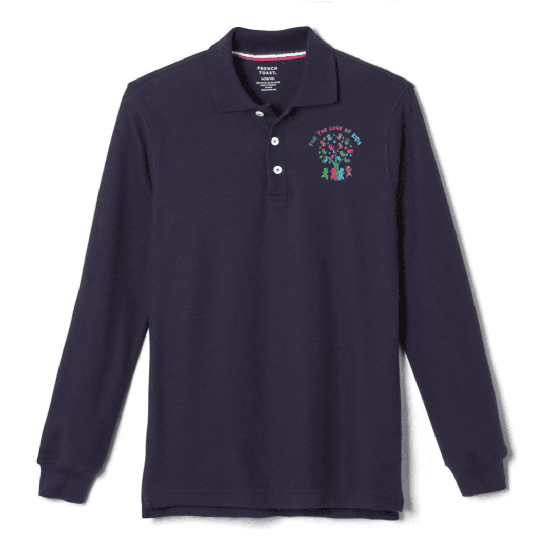 For The Love of Kids - Long Sleeve Pique Navy Polo