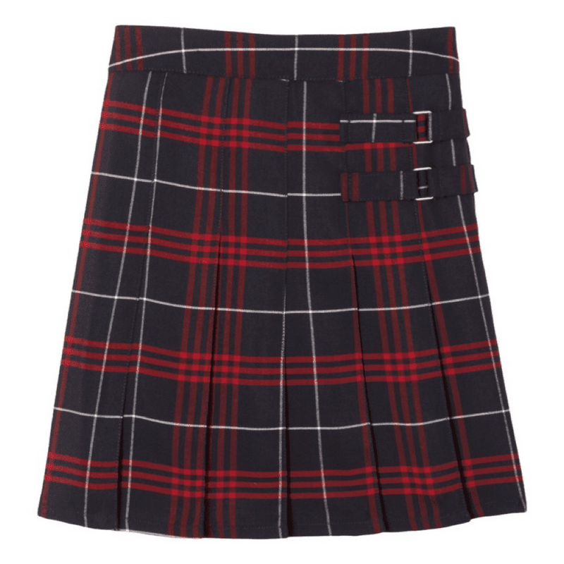 Girl's Plaid Pleated 2-Tab Scooter - Navy / Red