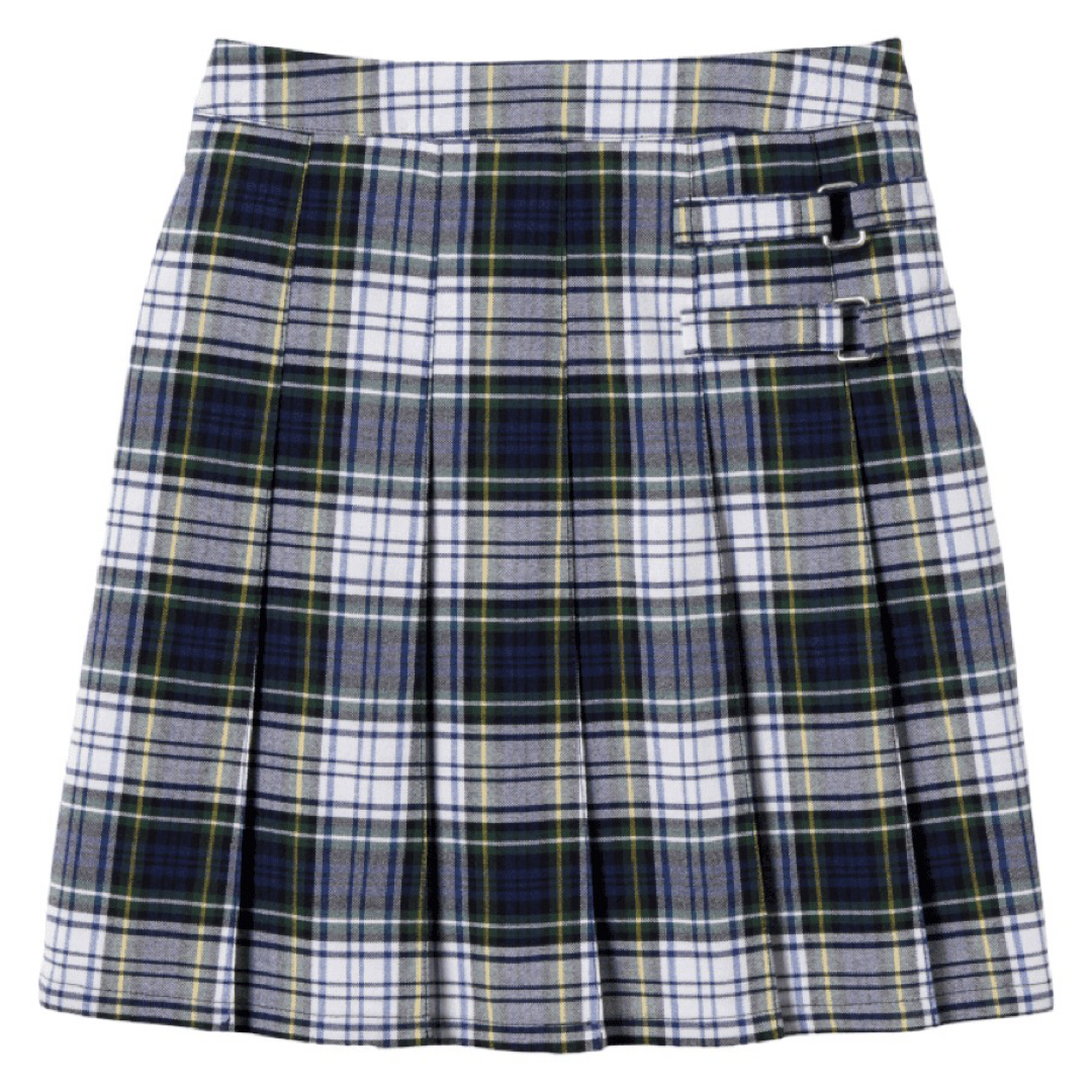 French Toast - Girl&#39;s Plus Size Plaid Pleated 2-Tab Scooter  - Navy / White