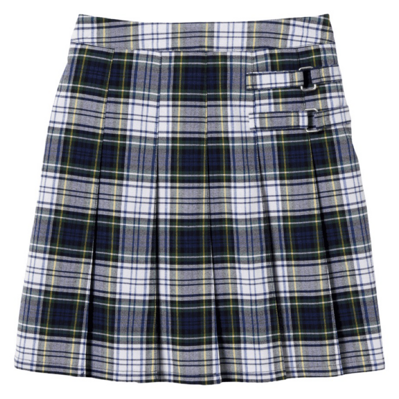 Girl's Plaid Pleated 2-Tab Scooter  - Navy / White
