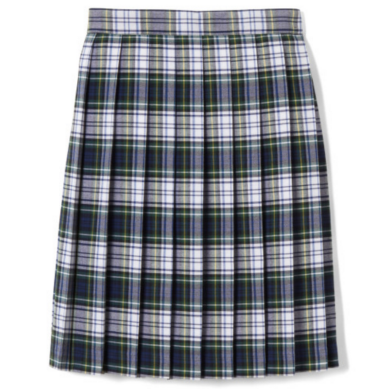 Mount Zion - Girl's Plaid Pleated Skirt To The Knee - White / Navy