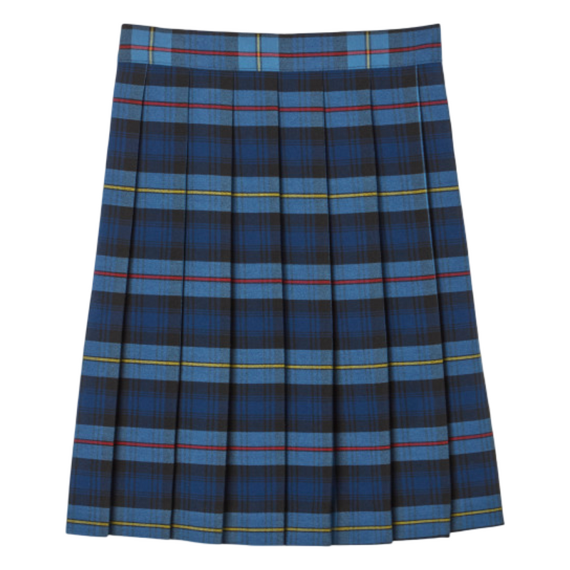 KINGS ACADEMY-CA - Girl's / Women's Below The Knee Kick Pleat Skirt - Blue / Red Plaid - 9-12