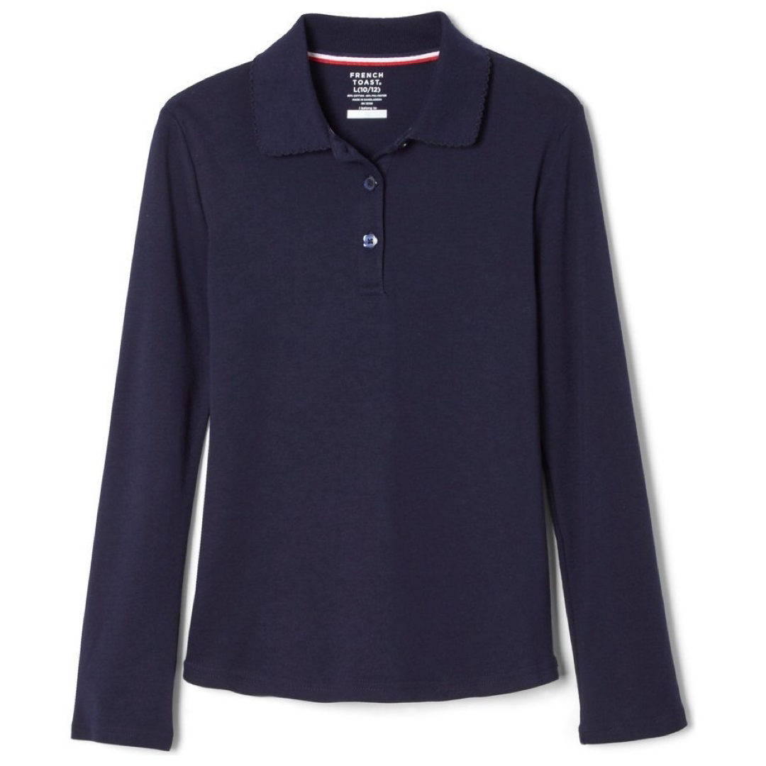 New Horizon - Girl's Long Sleeve Picot Collar Polo - No Logo