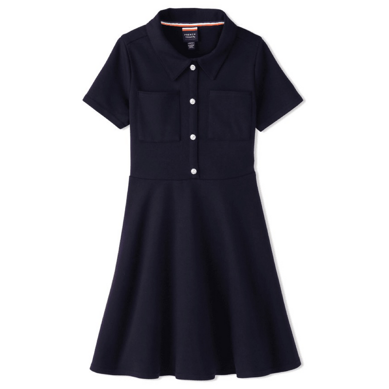 Girl's Stretch Ponte Dress with Rhinestone Buttons