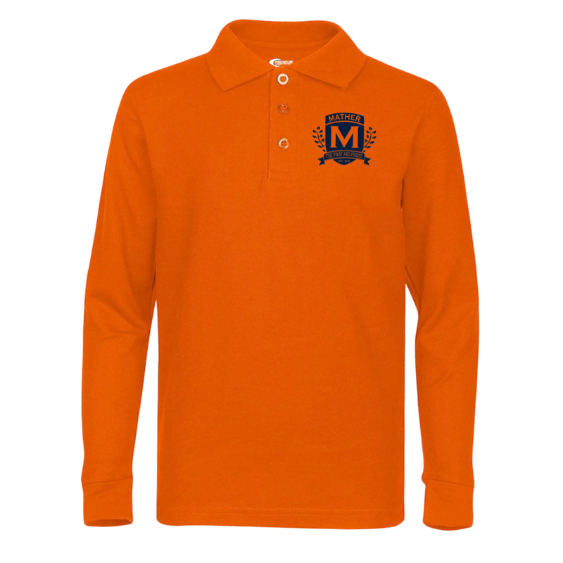 Mather  Orange Co-Ed Long Sleeve Polo - Kids