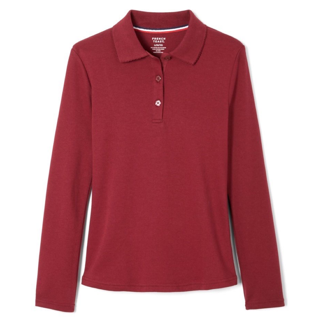 French Toast Plus Size Long Sleeve Interlock Polo with Picot Collar
