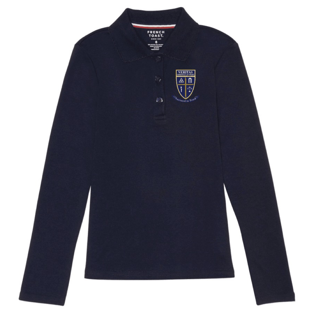 Veritas - Girl&#39;s Long Sleeve Picot Collar - With Logo