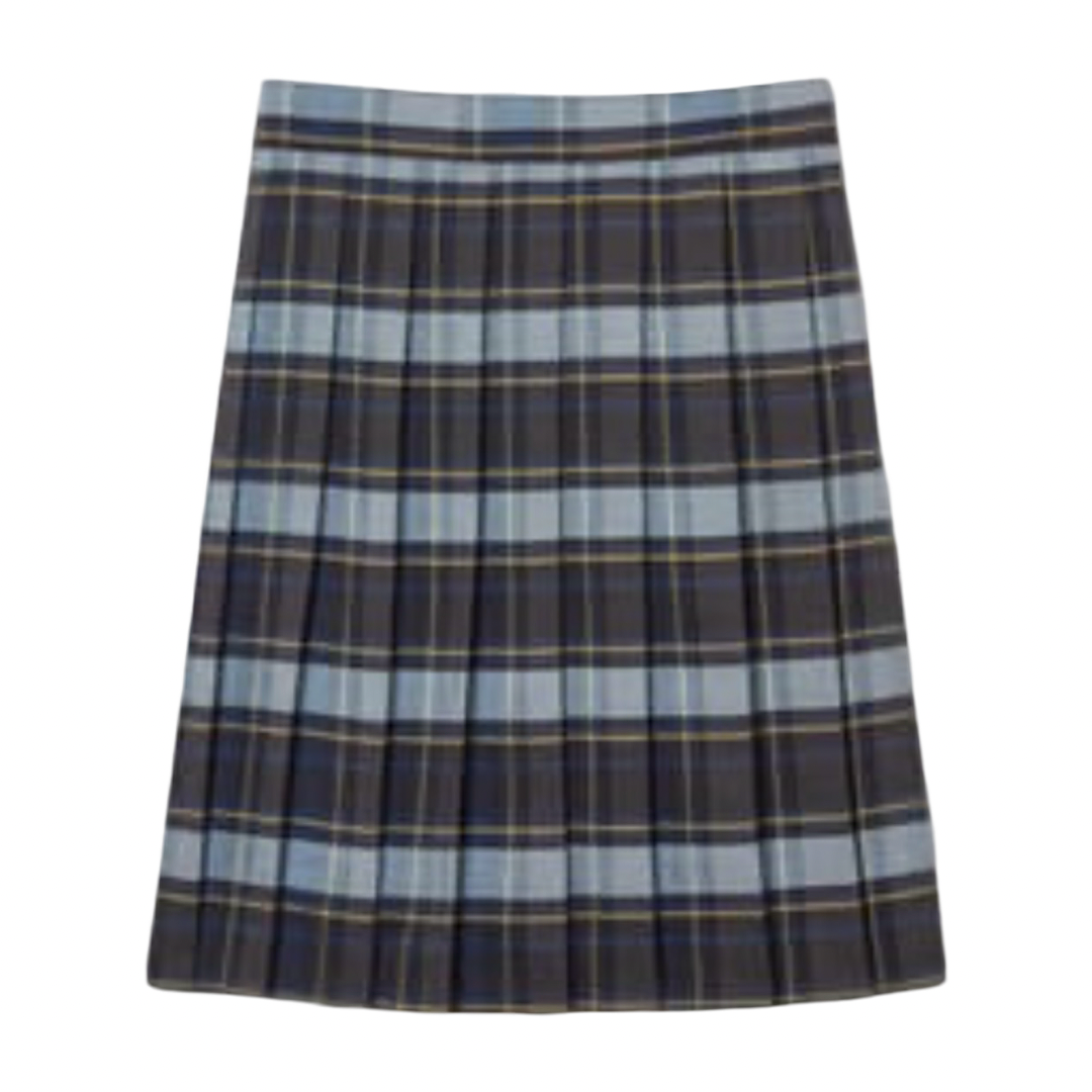 Valiant Cross Academy - Plaid Pleated Skirt Below The Knee - Blue / Gold Plaid