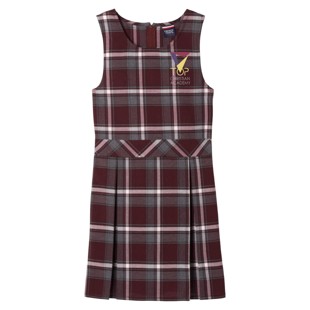TOP Christian Academy - Plaid Box Pleat Jumper - Burgundy Plaid