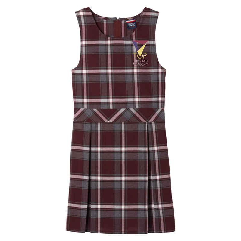 TOP Christian Academy - Plaid Box Pleat Jumper - Burgundy Plaid