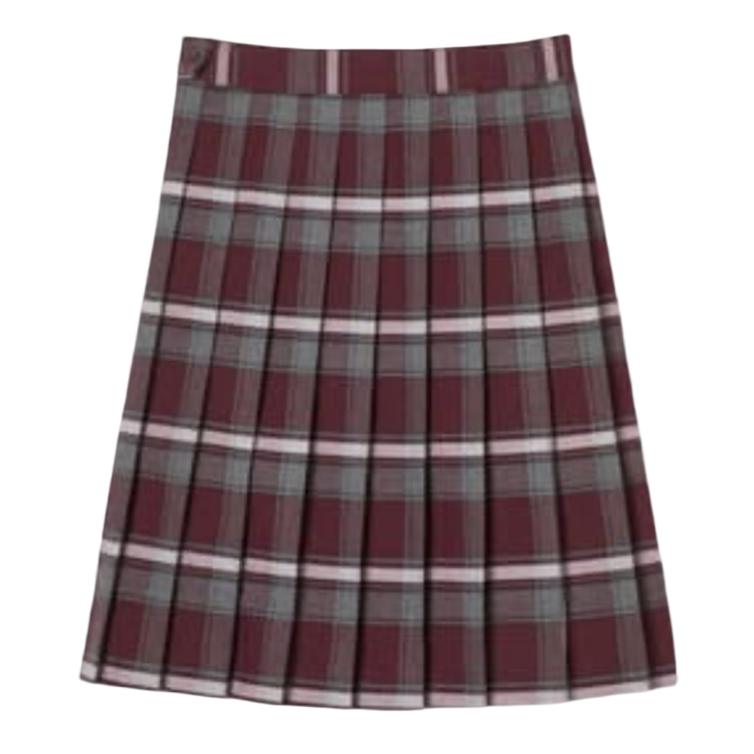 TOP Christian Academy - Burgundy Plaid - Girl's Below The Knee Kick Pleat Skirt
