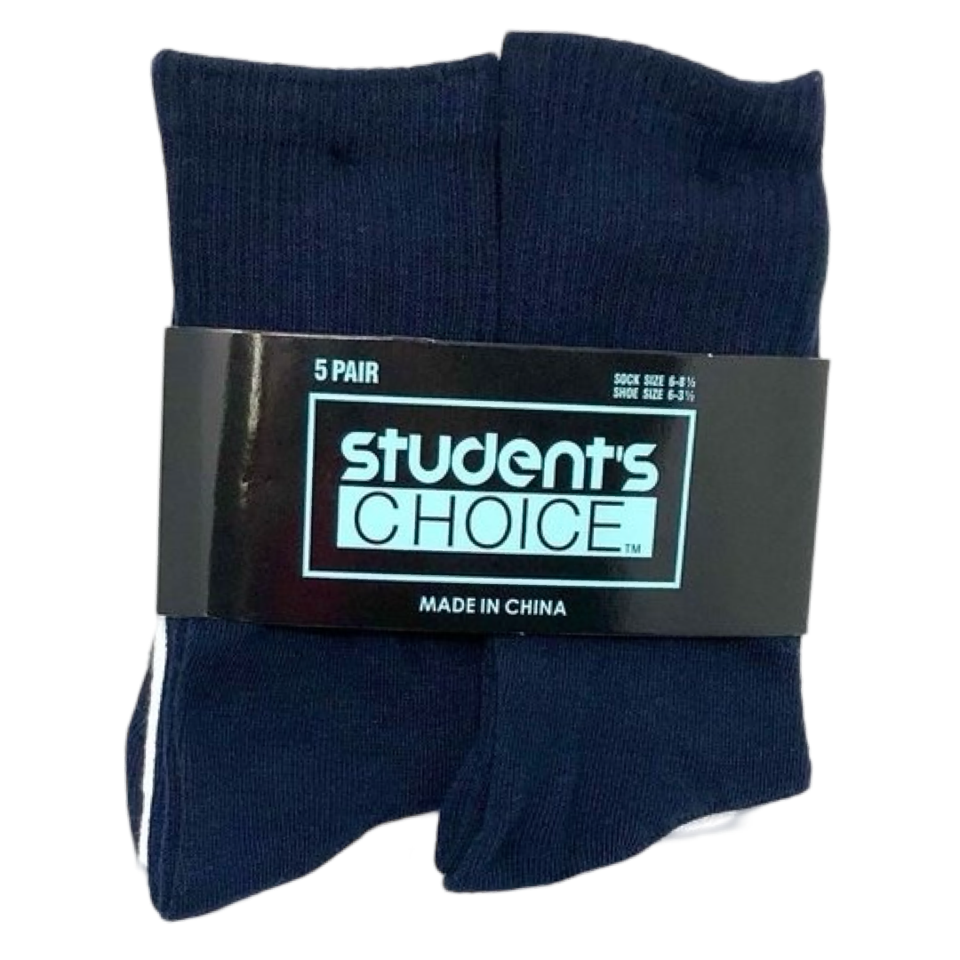 Boys 5-Pack Crew Socks in White/Navy