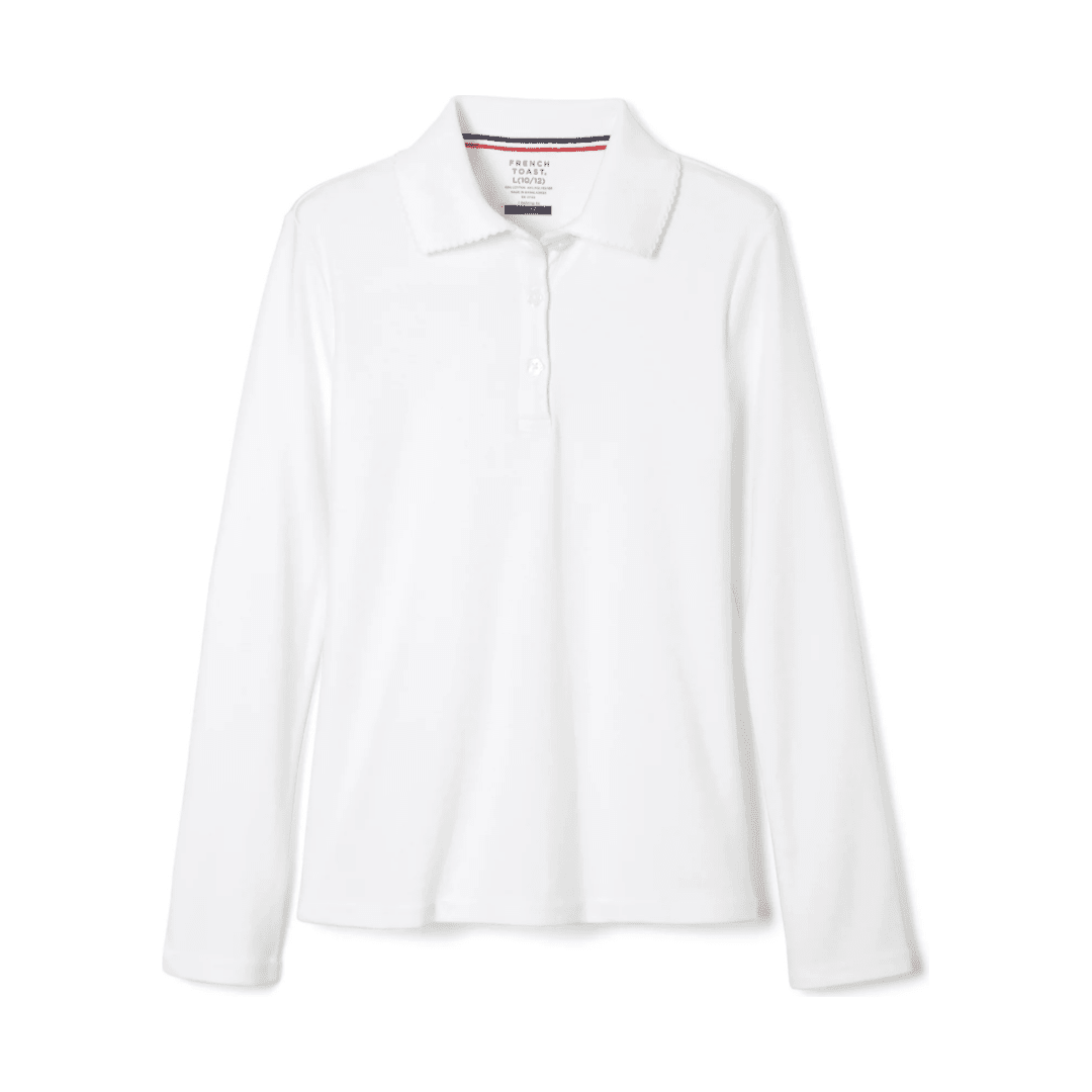 French Toast Girl&#39;s Long Sleeve Interlock Polo with Picot Collar