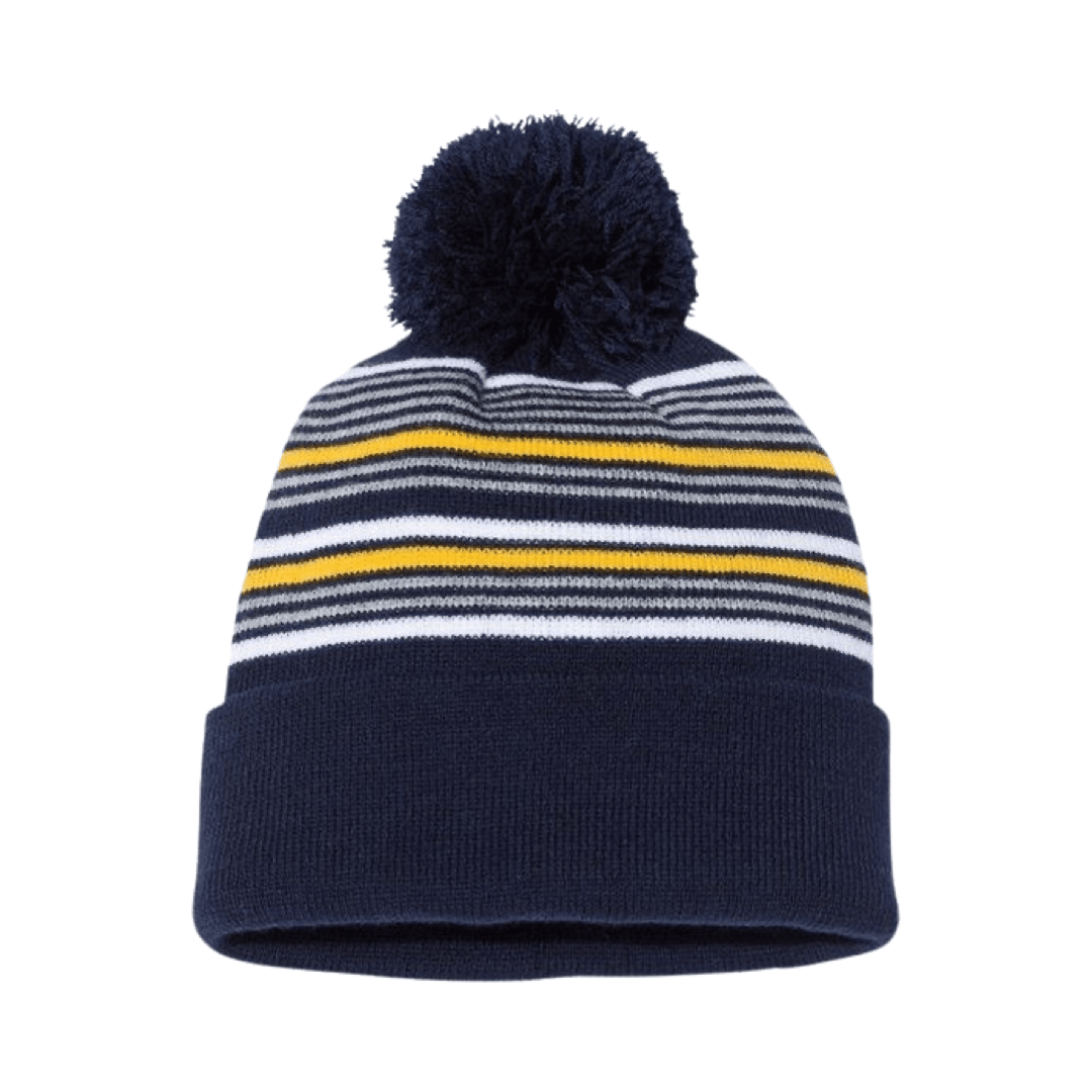 FB DUCKSHOP - 12" Striped Pom-Pom Cuffed Beanie