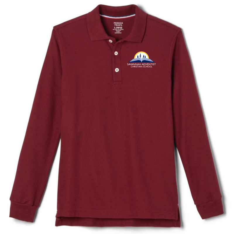Savannah Adventist Christian - Boy's Husky Long Sleeve Pique Polo