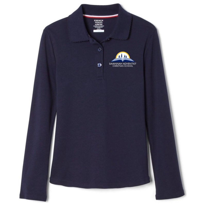 Savannah Adventist Christian - Girl's Plus Size Long Sleeve Picot Collar Polo