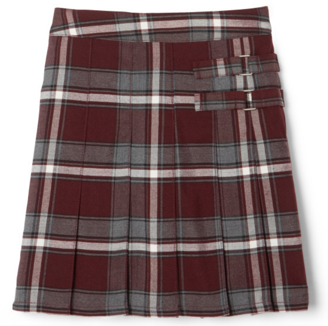 Girl's Burgundy Plaid Pleated 2-Tab Scooter