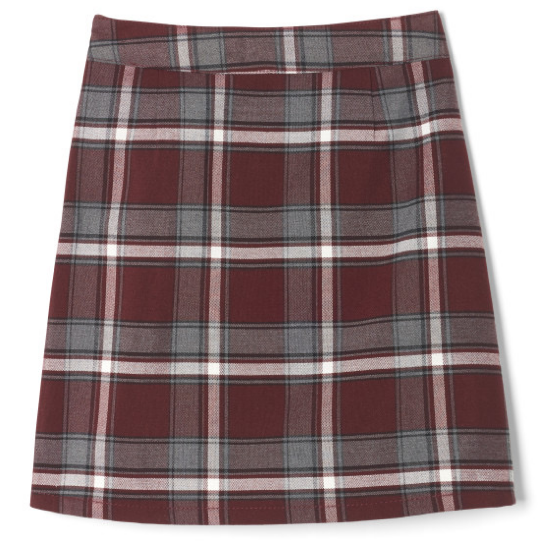 Girl&#39;s Burgundy Plaid Pleated 2-Tab Scooter