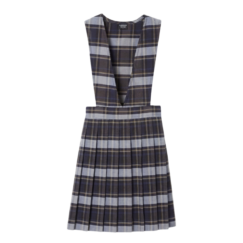 Vienna Adventist - Girl's Blue/Gold Plaid V-Neck Pleated Jumper - PK-8th