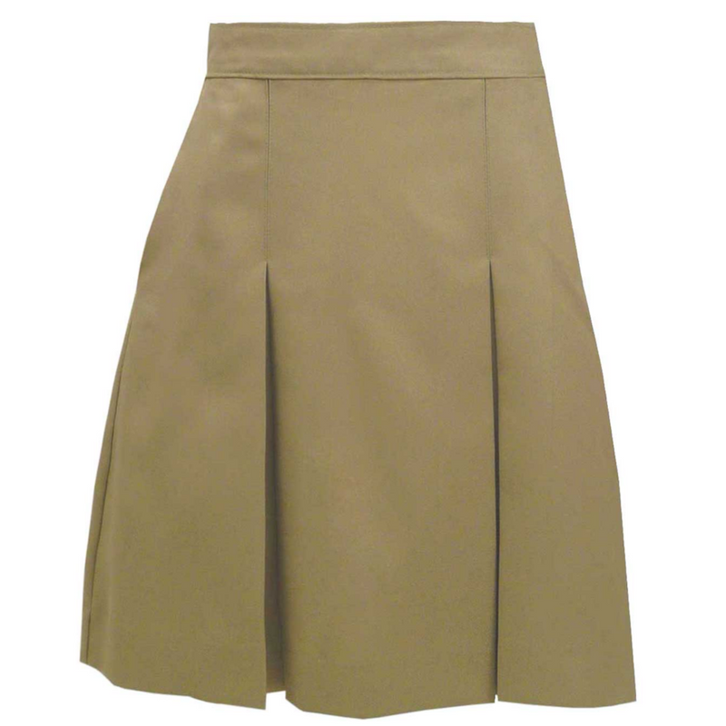 A+ Juniors Solid Poly Cot Box Pleat Skirt  -Khaki