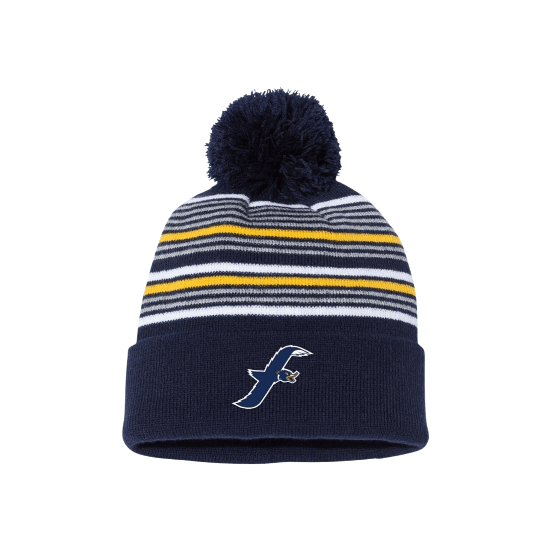 FB DUCKSHOP - 12&quot; Striped Pom-Pom Cuffed Beanie